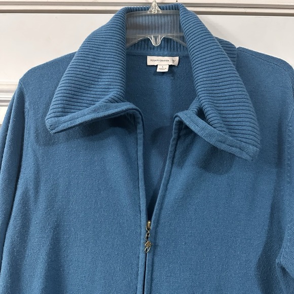 Susan Graver Cowl Neck Zipup Blue Cardigan Size L - Picture 8 of 8